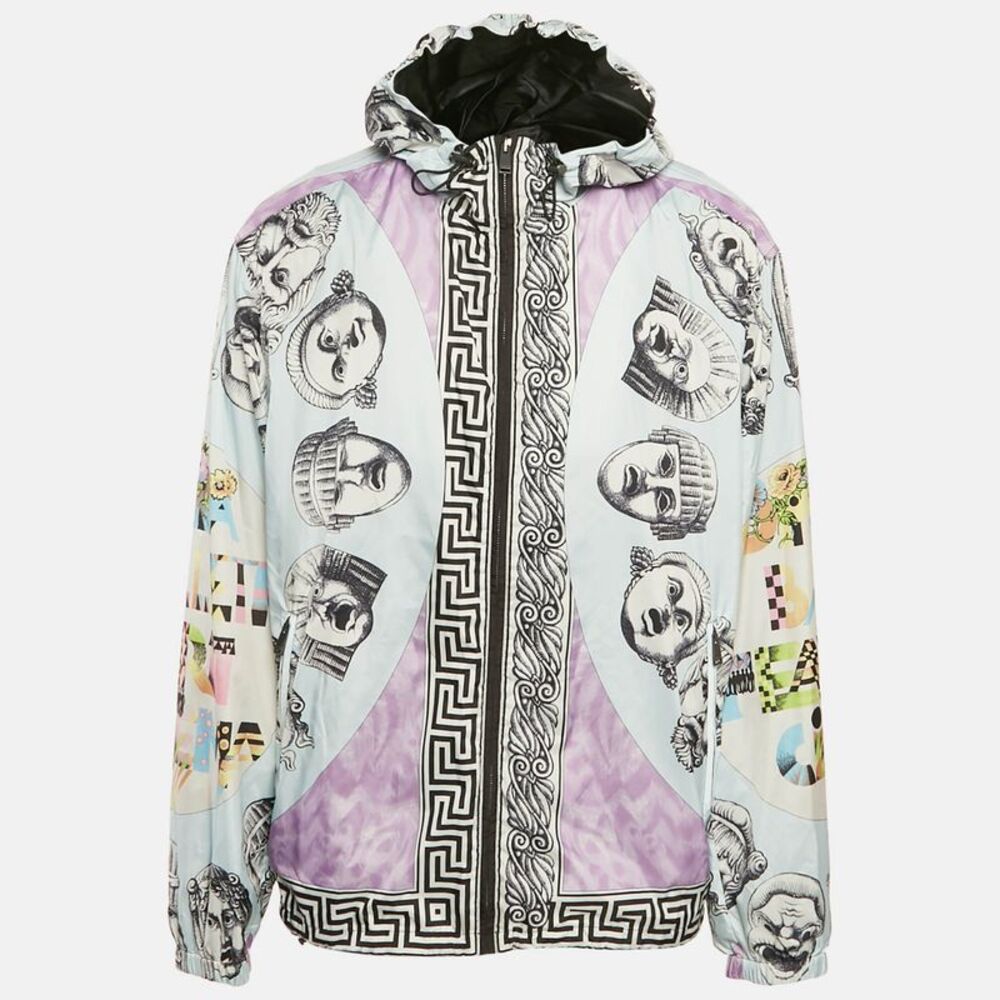 Versace Blue Printed Nylon Zip Front Jacket 4Xl